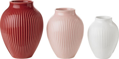 Knabstrup Keramik Vaser m. riller, 3-pak