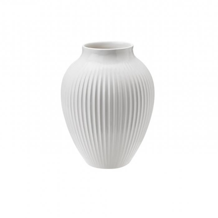 Knabstrup Keramik Vase m. riller 27cm, hvid