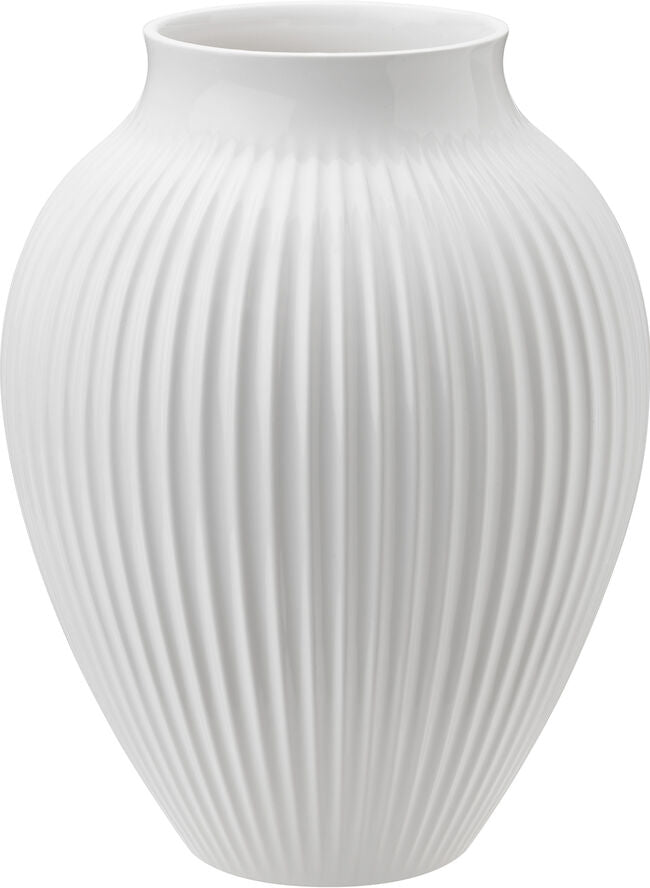 Knabstrup Keramik Vase m. riller 20cm, hvid